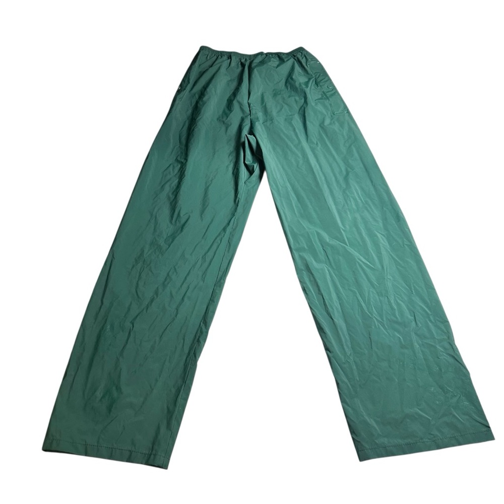 Columbia Green 100% PVC waterproof Rain Pants Sz M 33x32 Stretch Waist Vintage
